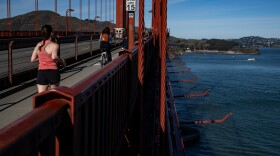 A stainless steel safety net sits below the sidewalk on the Golden Gate Bridge on Jan. 5, 2024, to discourage people from jumping and to catch those who do.