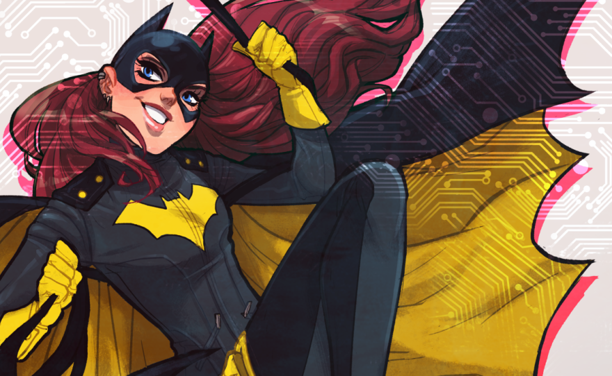 Batgirl's new look: motorcycle jacket, a practical detachable cape, and Doc Martens.