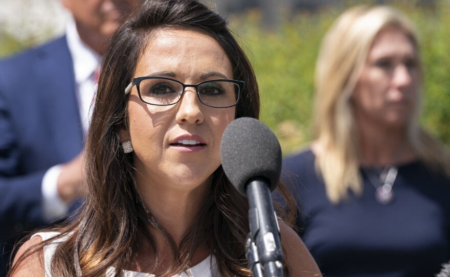 Rep. Lauren Boebert, R-Colo., said critical race theory "brings division" and "advances hate" during a news conference on Capitol Hill on May 12.