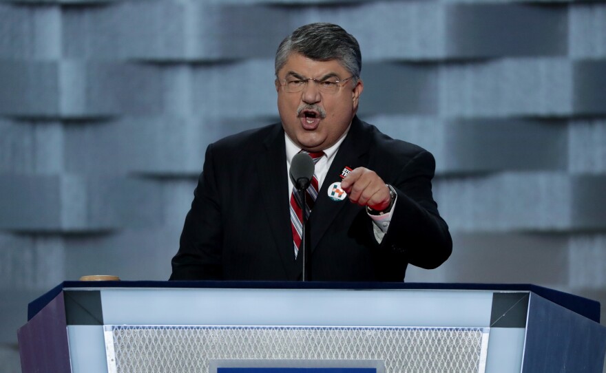 Richard Trumka, AFL-CIO president, delivers remarks on the first day of the Democratic National Convention.