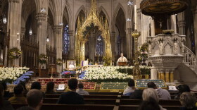 St. Patrick's Cathedral in Manhattan, the seat of the Archdiocese of New York, holds mass on April 21, 2025, in New York.