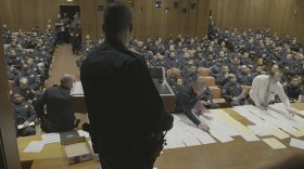 Oakland Police Department officers prepare for protest march. 
