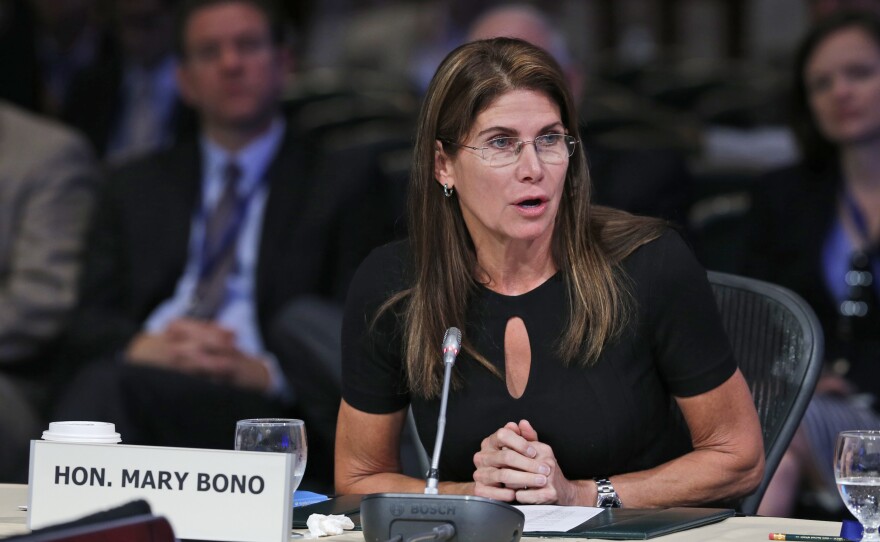 Congresswoman Mary Bono, R-Ca., speaks during a meeting of the Joint Committee Session on addressing the Nation's Opiod Crisis at the National Governors Association Summer meeting at the Greenbrier in White Sulphur Springs, W. Va., Saturday, July 25, 2015.