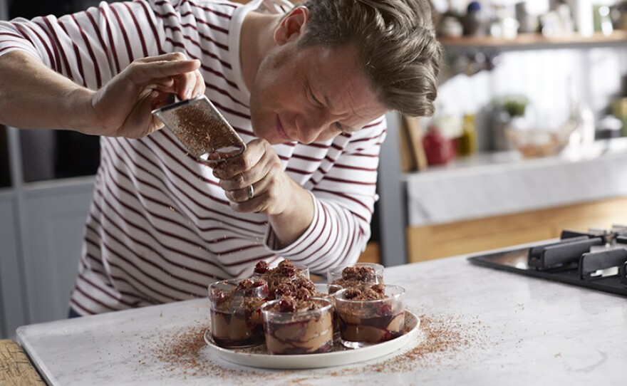 Chef and host Jamie Oliver makes a super-charged cherry chocolate mousse.