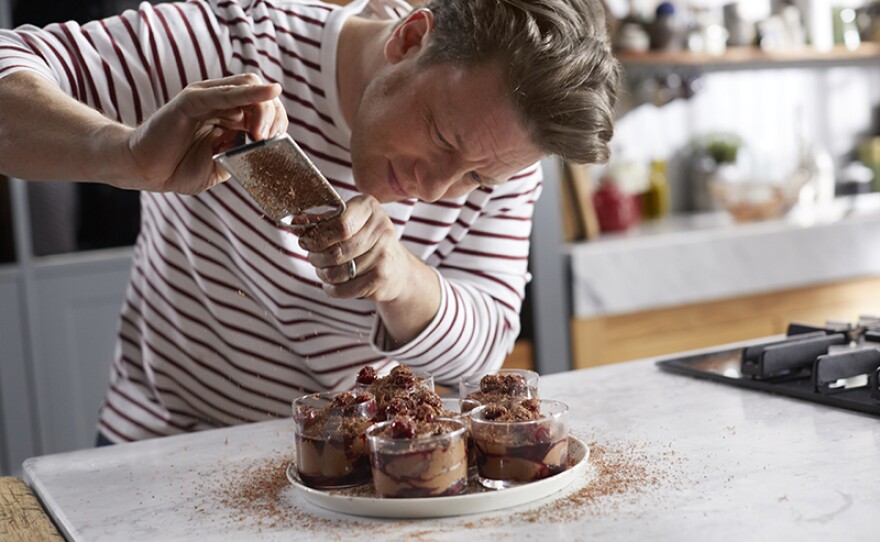 Chef and host Jamie Oliver makes a super-charged cherry chocolate mousse. 