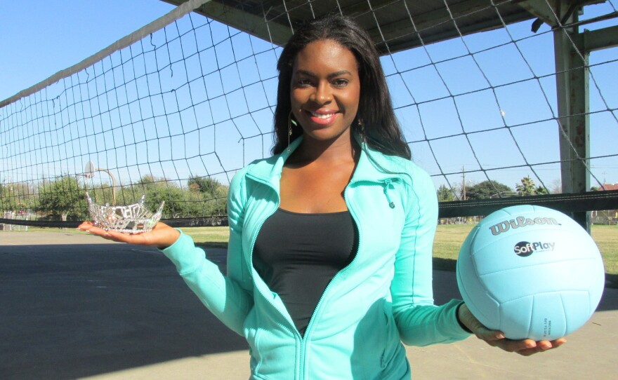 Teacher and coach Isis Smalls with her Miss Houston 2014 crown.