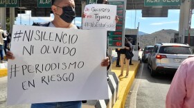 Reporter in Guerrero, Mexico protesting the murders of three journalists in a month, two of them in less than a week in Tijuana, Jan. 24, 2022.