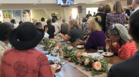 Watching a cooking demonstration at the opening of the Green Oceanside Kitchen. June 23rd, 2019.
