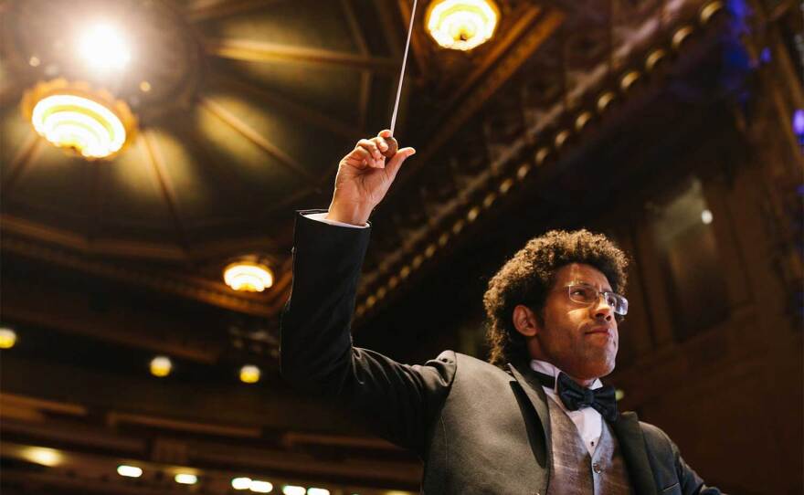 Rafael Payare conducts the San Diego Symphony at Copley Symphony Hall in an undated photograph.