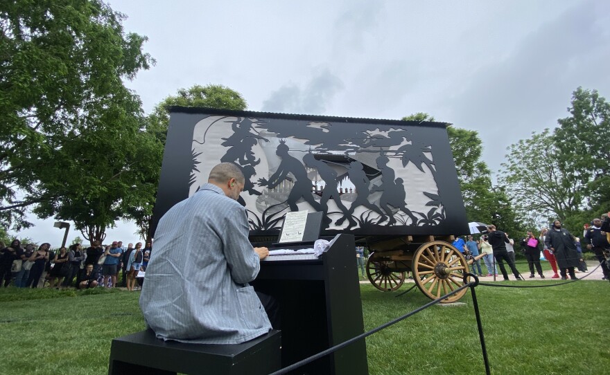 Musician Jason Moran performs on the <em>Katastwóf Karavan</em> in May 2022 on the National Mall.