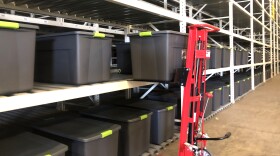Inside the storage facility are 45-gallon bins that people can use to store nonperishable items, June 12, 2018.
