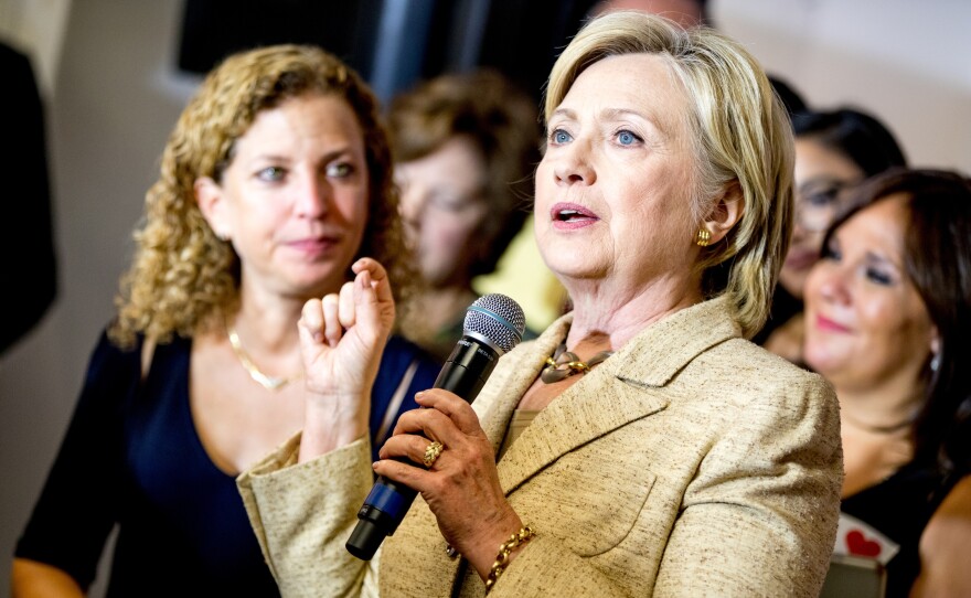 Hillary Clinton campaigns alongside former Democratic National Committee Chair Debbie Wasserman Schultz, in August 2016.
