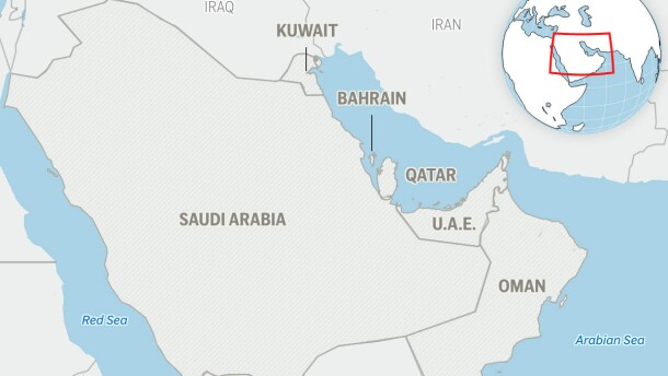 This is a locator map for the Gulf Cooperation Council member states: Saudi Arabia, Bahrain, Qatar, Oman, Kuwait and United Arab Emirates.
