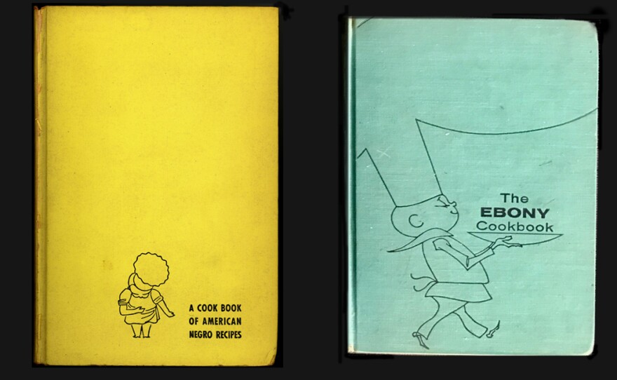 Covers from two editions of Freda DeKnight's cookbook. The first edition was called A Date With A Dish. Later updates were rebranded as The Ebony Cookbook.