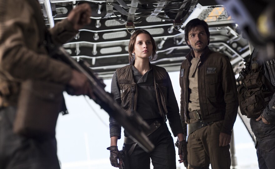 Felicity Jones and Diego Luna star as rebel fighters trying to steal the plans of the Death Star in "Rogue One: A Star Wars Story."
