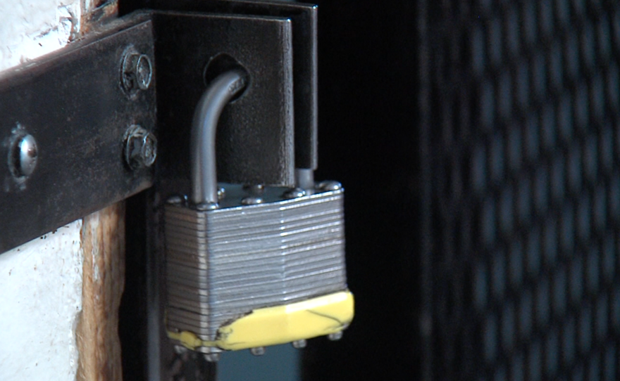 The lock on a door where new residents of the rehabilitation center DAR are kept, May 1, 2015. 