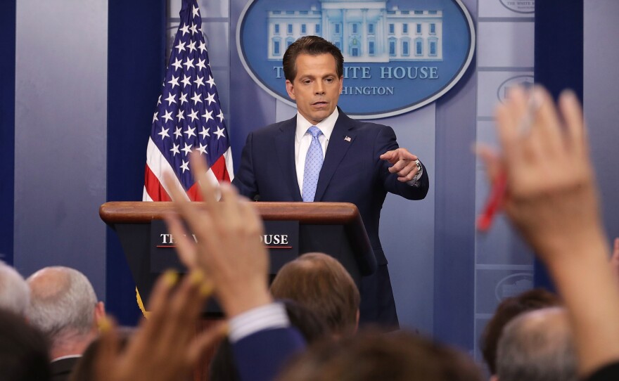Incoming White House communications director Anthony Scaramucci answers reporters' questions during the daily White House press briefing on Friday.