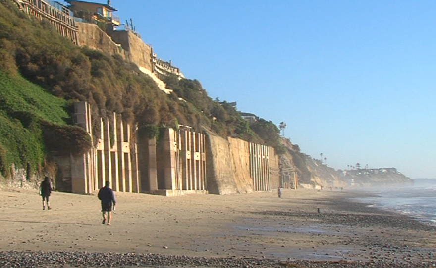 A sea wall along the beach in Encinitas, Jan. 12, 2016.