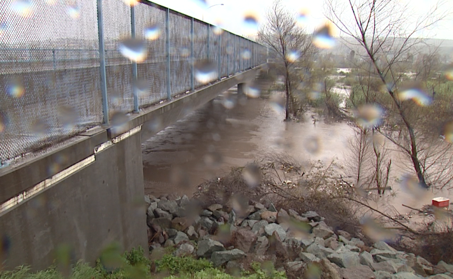 Tijuana River is swollen with rainwater and tainted with sewage on Feb. 27, 2017