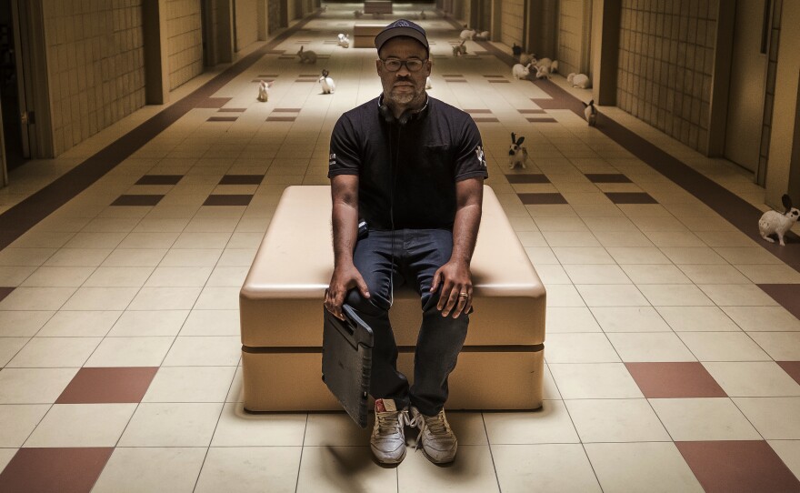 Writer, producer and director Jordan Peele poses on the set of <em>Us.</em>