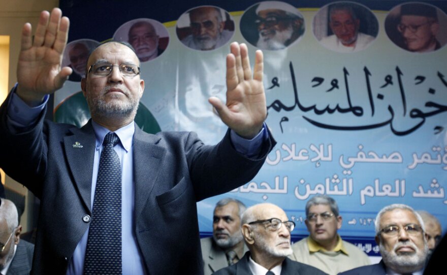 Essam el-Erian, a top official with Egypt's Muslim Brotherhood, shown at a news conference at the Brotherhood's Cairo headquarters in January, was among the opposition group's members arrested earlier this month.