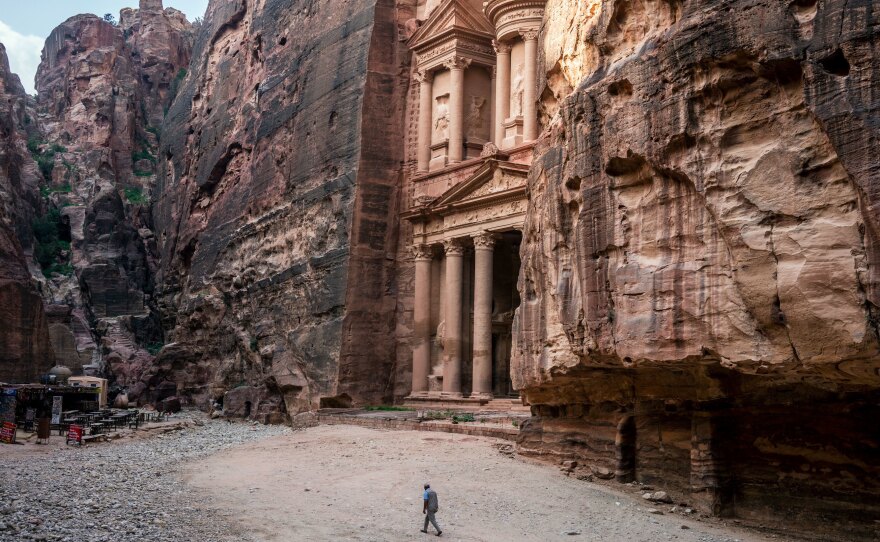 Tour guide Mohammad Awwad by the Treasury in Petra, Jordan's biggest tourist destination.