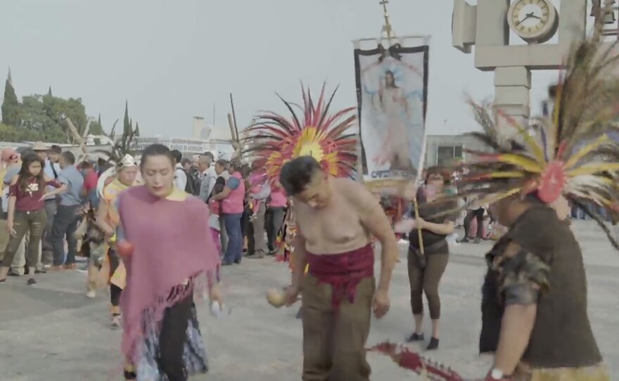 Religious pilgrims who reach Mexico's Basilica of Guadalupe