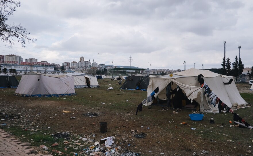 A view of the makeshift camp inhabited by Kurdish migrant workers.