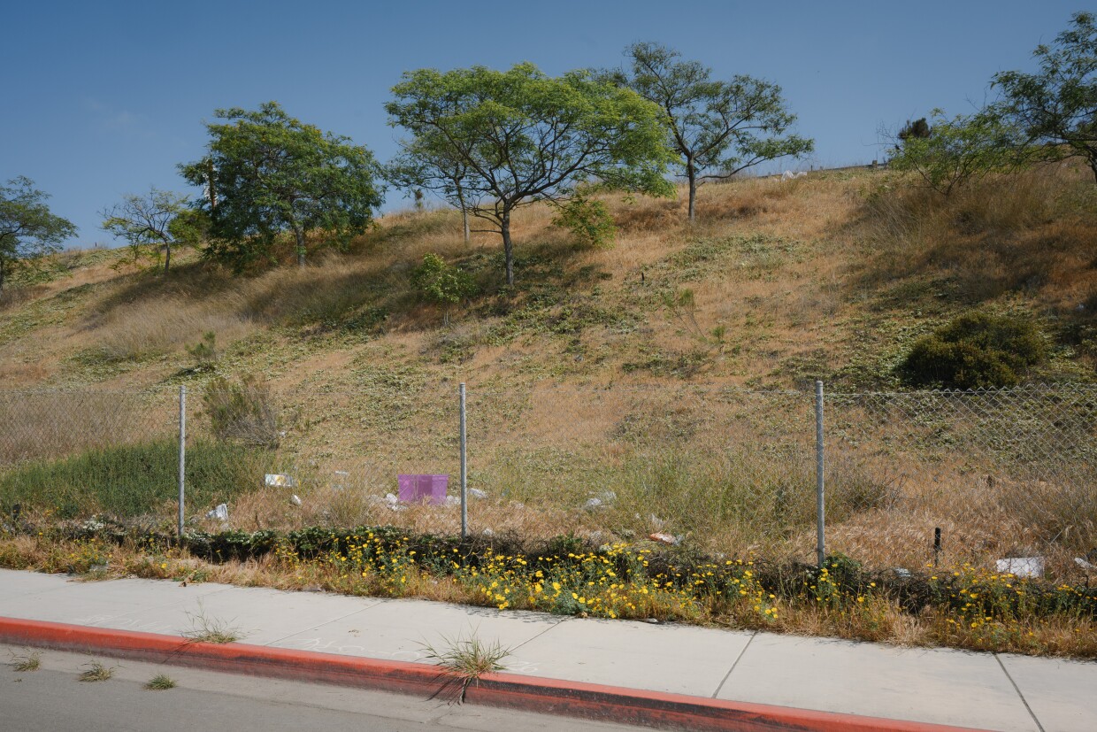 The street where National City police officers shot and killed Brian Umana in National City, California is seen on May 23, 2025. Umana's family sued the city for using excessive force and won a $1 million settlement earlier this year.