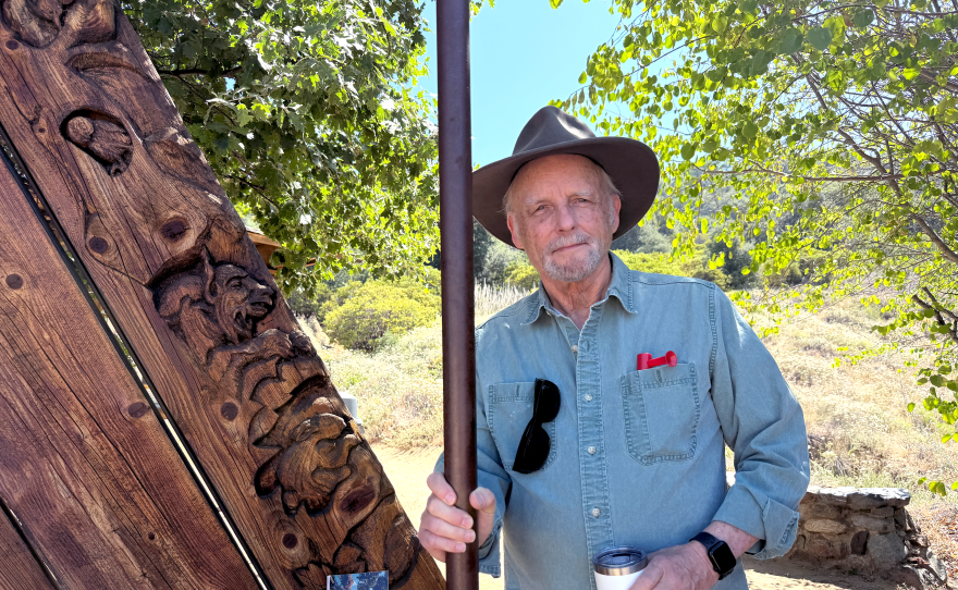 Author Richard Louv stands at the James Hubbell Gateway at Volcan Mountain Preserve, where he joined The Finest for a hike and conversation about "deep noticing" and the benefits of spending time outdoors.