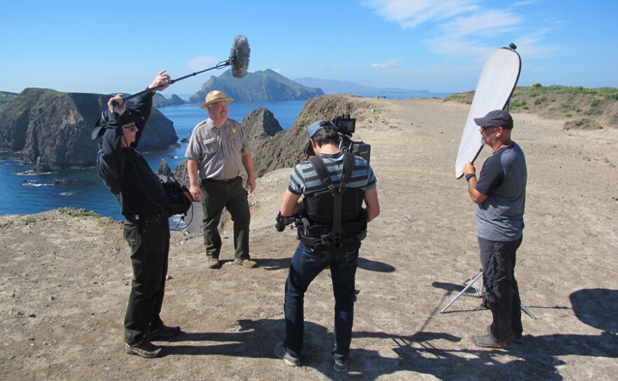 Russell Galipeau, superintendent of Channel Islands National Park, bring interviewed for the film on Anacapa Island.