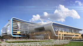 A conceptual rendering of the proposed Chargers stadium and convention center in downtown San Diego. The renderings may be revised in the future.