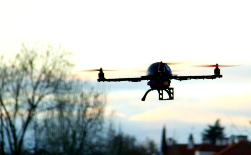 A drone is seen flying in this undated photograph.