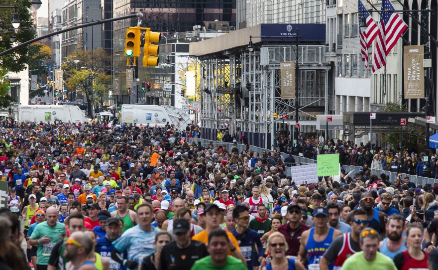 A view of runners taking part in the 2019 New York City Marathon.