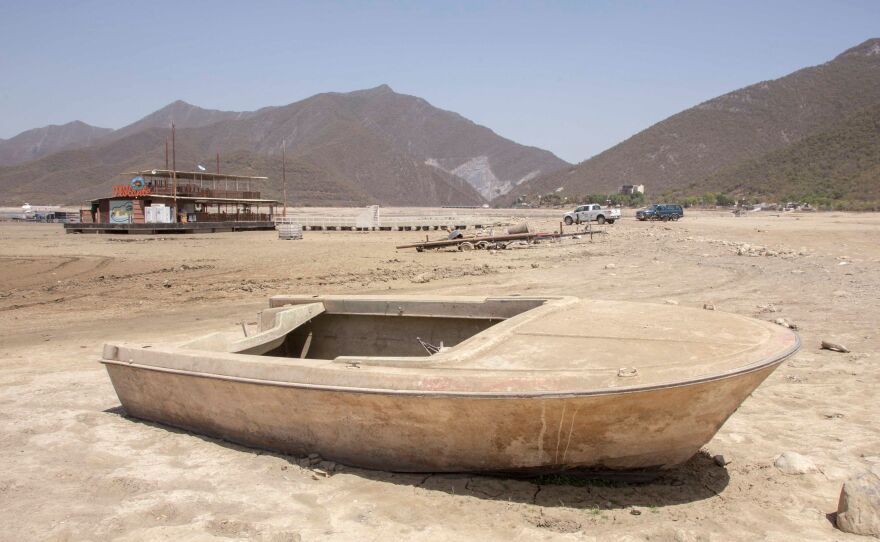 This is the view of La Boca dam in Santiago, Mexico in March. The lack of rain has reduced the dam capacity to 10%, the lowest in the last 40 years.