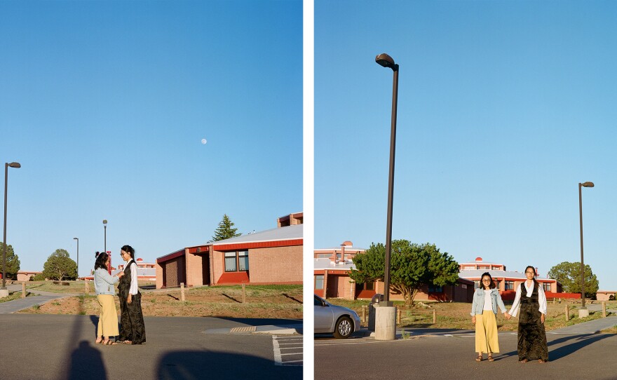 Diné College on the Navajo Reservation in Tsaile, Ariz.: When I met up with my friend Yangkey, a summer intern at the tribally controlled Diné College, she did something that I only have memories of my mom doing for me: She adjusted my bakhu, creased the folds and pinned the fabric in place.