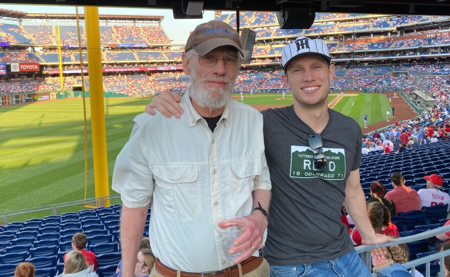 Josh with his dad at a Philadelphia Phillies game in 2022.
