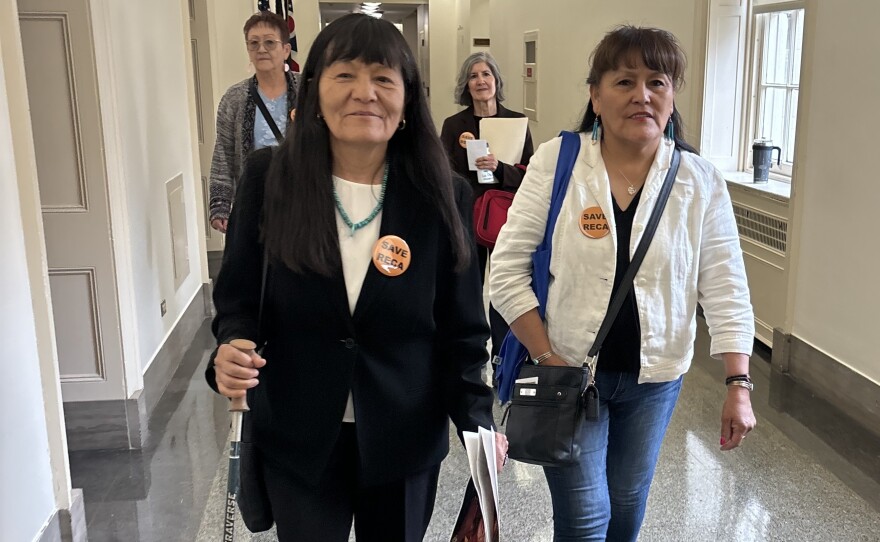 Sisters Maggie Billiman, left, and Julia Billiman Torres, lead Virginia Chavez, left and Mary Martinez White to lobby members to reauthorize the Radiation Exposure Compensation Act.