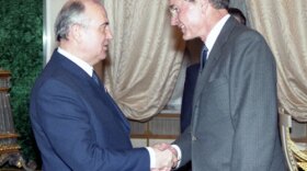 Vice President George H. W. Bush was the first American to meet the new General Secretary of the Soviet Union, Mikhail Gorbachev.