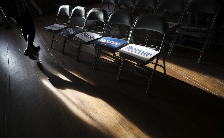 People file in for a Bernie Sanders campaign event held in Newport, N.H., last year.