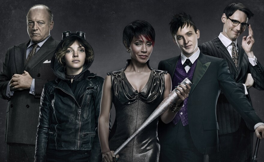 Jada Pinkett Smith, second from right, stars in Fox's Gotham along with, from left, John Doman, Camren Bicondova and Robin Lord Taylor.