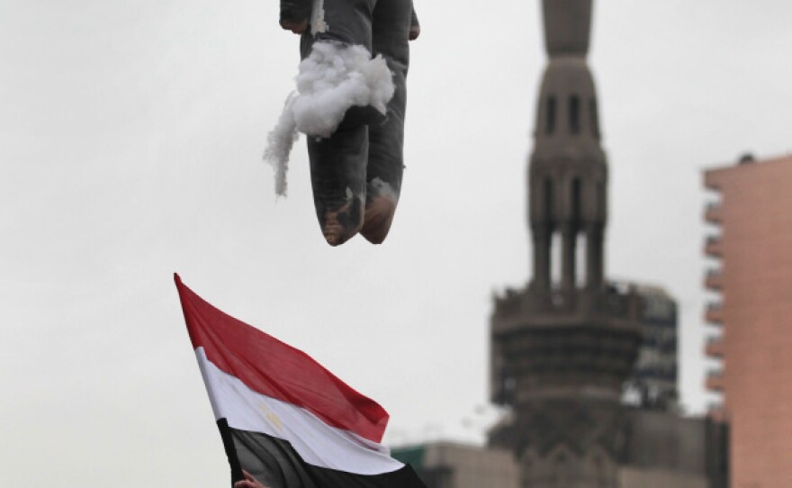 An effigy of Mubarak hangs at a traffic intersection in Cairo's Tahrir Square on Feb. 5, amid widespread anti-government protests.