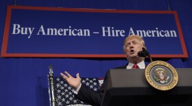 President Donald Trump speaks at tool manufacturer Snap-on Inc. in Kenosha, Wis., Tuesday, April 18, 2017. 