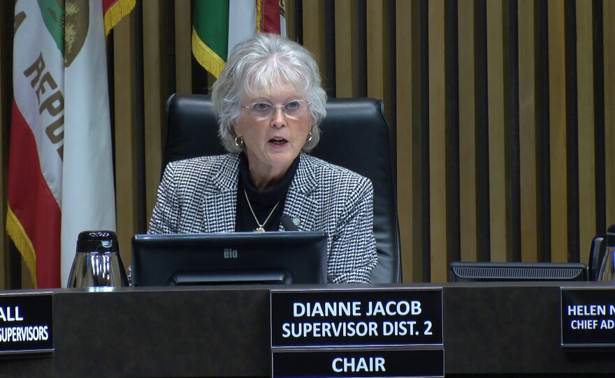 County Supervisor Dianne Jacob talks during a meeting in downtown San Diego, Jan. 8, 2019.