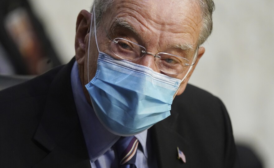 In this Oct. 12, 2020 file photo, Sen. Charles Grassley, R-Iowa, listens during a confirmation hearing for Supreme Court nominee Amy Coney Barrett before the Senate Judiciary Committee, on Capitol Hill in Washington. 