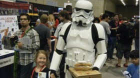Stormtrooper and daughter enjoying lunch together.