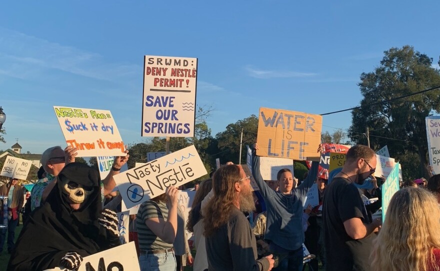 Activists demonstrated recently in High Springs, Fla., to oppose Nestlé's plan to withdraw more than a million gallons of water a day from Ginnie Springs.
