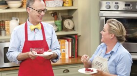 Test cook Julia Collin Davison (right) shows Chris how to make the ultimate Strawberry Pretzel Salad.