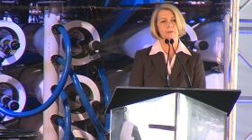 Maureen Stapleton speaking at the opening of the Carlsbad desalination plant in Dec. 2015.
