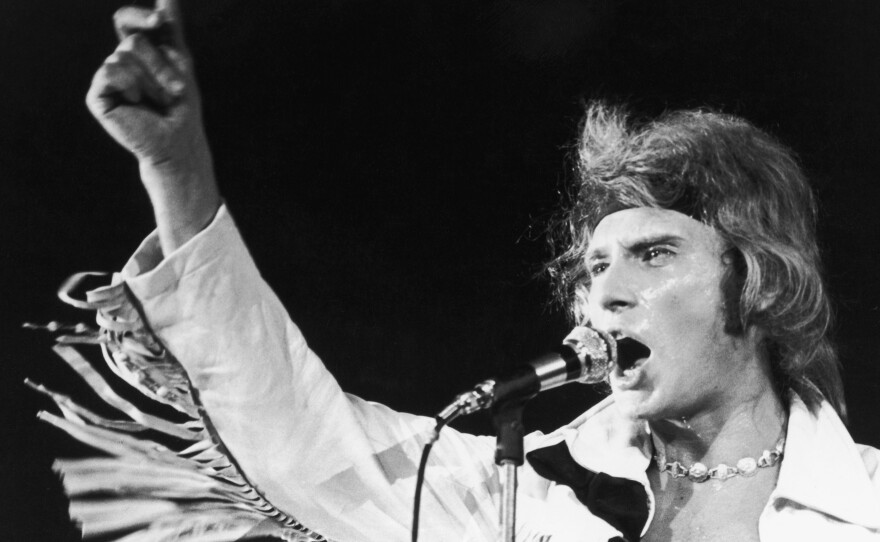 French pop star Johnny Hallyday on stage at Paris' Palais Des Sports stadium in 1969.